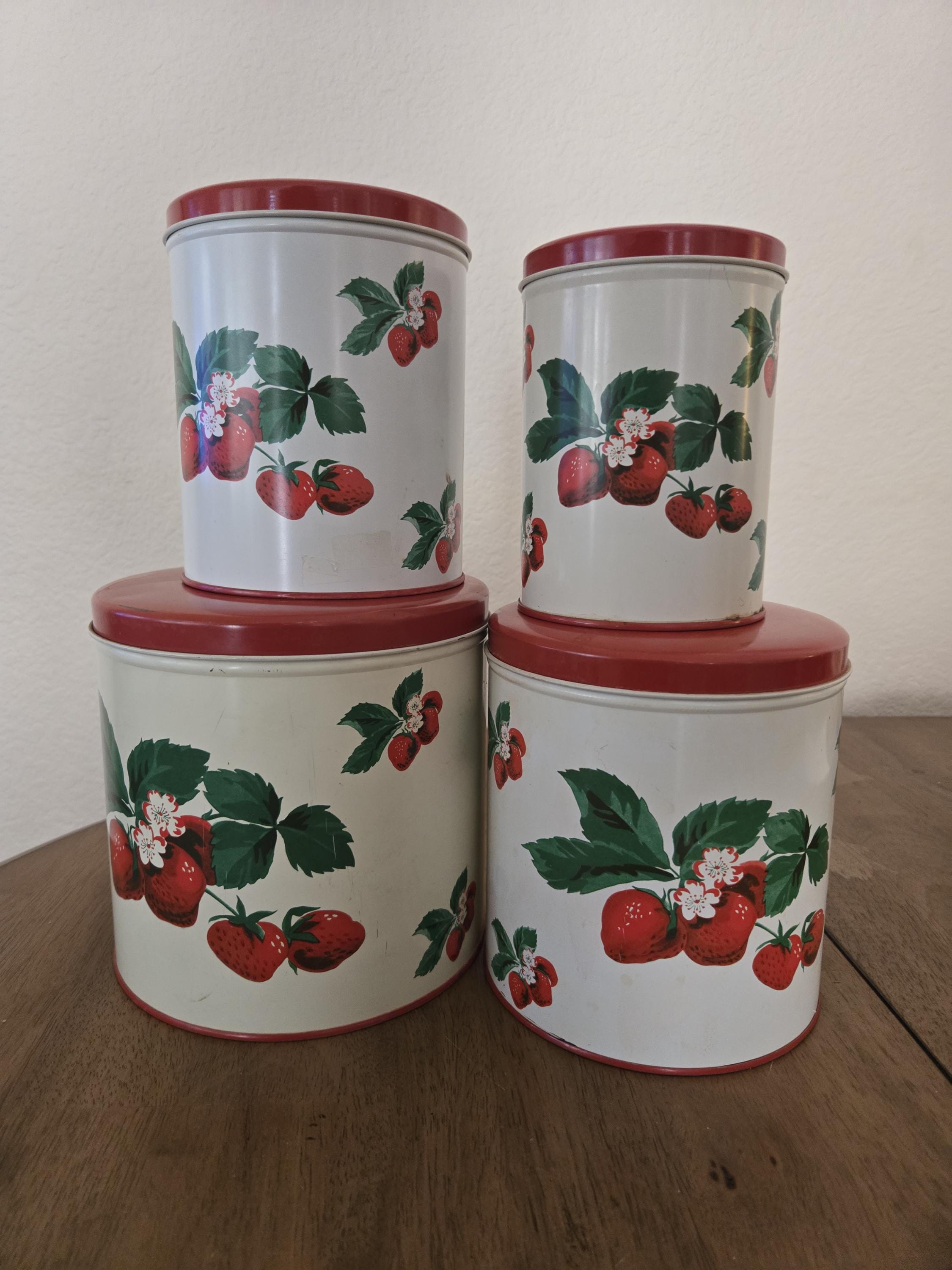 Vintage Strawberry Canister Tin Set - Etsy