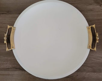 MCM Kromex Dienblad Witte Ronde Platter Dienblad met Messing Handgrepen MCM Gemaakt in de VS, Mid Century Modern, Cadeau, Decor, Land, Keuken,