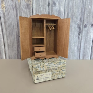 Vintage Fomerz Wooden Miniature Dollhouse Wardrobe With Hangers, Made in Japan Original Box, Doll House, Mini, Bedroom Furniture, Armoire