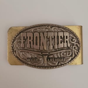 Vintage Brass Frontier Las Vegas Hotel and Casino Souvenir Money Clip, Nevada, Casinos, Closed Casino, Old Casino, Gifts, Western Hotel