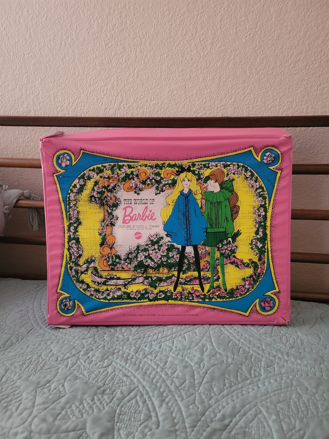 Ancien étui Barbie De 1968 - Poupée Vintage 11 1/2 Pouces - Coffret Rose Mat 17,5x13 Pouces - Édition Limitée