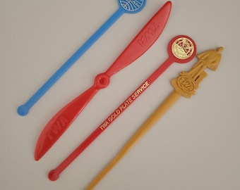 Vintage Airline TWA, TWA France i Pan Am Swizzle Drink Sticks, mieszadełko do koktajli, akcesoria barmańskie, MCM, Stick