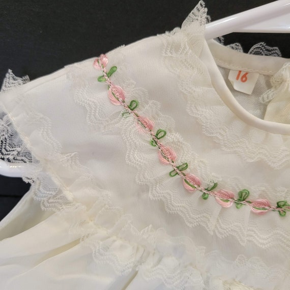 Vintage Baby Dress White with Pink Rose and Lace … - image 5