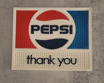 Vintage 1980&#39;s Rubber Pepsi Thank You Bar Mat, Counter, Spill Mat, Man Cave, Gift, Decor, Lounge, Dad, Mom, Birthday, Home