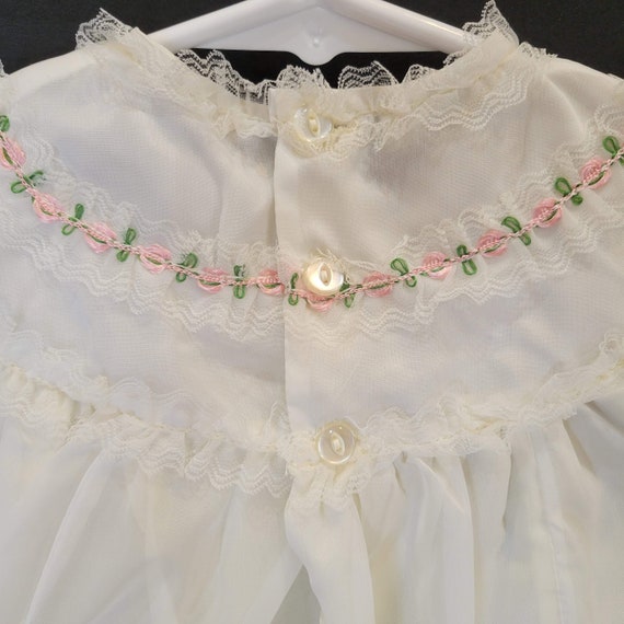 Vintage Baby Dress White with Pink Rose and Lace … - image 6