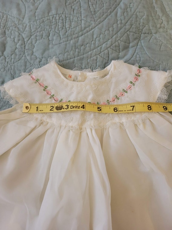 Vintage Baby Dress White with Pink Rose and Lace … - image 9