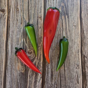 Murano Glass Chili Peppers Large Red Chili, Small Red & Green Chilies, Southwest Decor, Kitchen Decor