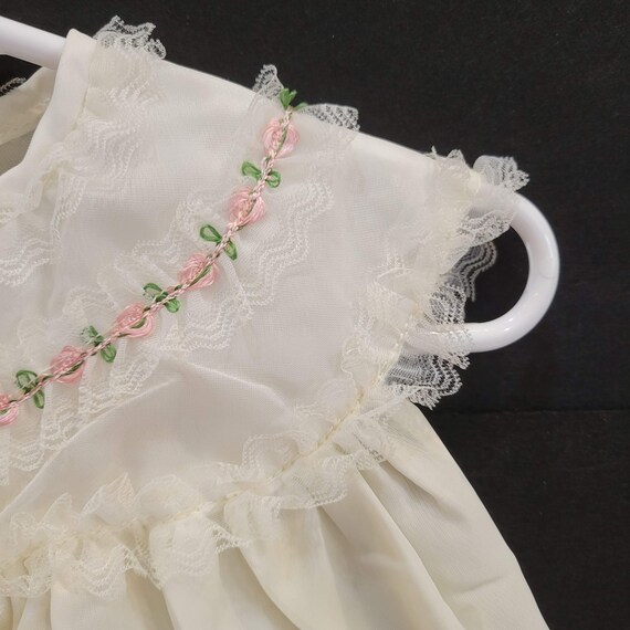 Vintage Baby Dress White with Pink Rose and Lace … - image 7