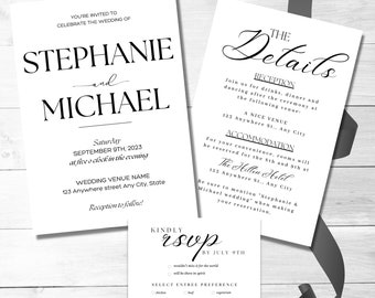 Wedding Invitation Template Set, Modern Invitation Set with RSVP, Editable Minimalistic Wedding Invitation Suite, Instant Download, Editable