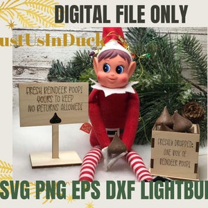 5-delig elfenvrij rendierkak teken en krat digitaal bestand lasergravure elfenrekwisiet, SVG, PNG, Eps, Dxf, lightburn Instant downloadkitbundel