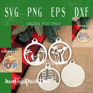 Adorno de playa de compromiso de boda, Descarga digital, Navidad, SVG, PNG, Eps, Dxf, Descarga instantánea, láser, barra de adorno, en capas, GF, Ciudad