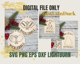 Pickleball-setprydnad, Dink, digital direktnedladdning, jul, 3D, hantverksmässa, PNG, SVG, Dxf, EPS, lasergraverad Lightburn Wood, laser