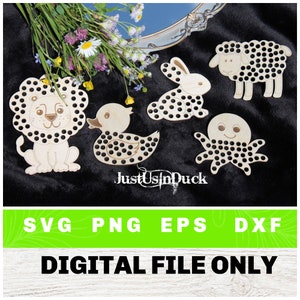 フラワーホルダーデジタルダウンロード、動物SVG、PNG、Eps、Dxf、ライオン、子羊、アヒル、タコ、ウサギ、インスタントダウンロード、木材、レーザーファイル、GF、