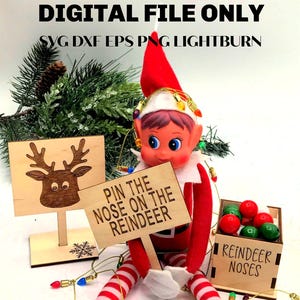 6-Piece Elf Pin the Nose on the Reindeer Game, Digital File, Laser Engraving Elf kit bundle, Prop, SVG, PNG, Eps, Dxf,  Instant download