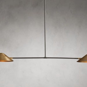 Antik Simms 2-ljuslampa i rå mässing, mid-century modern, 1950-talsstil, pendellampa i Sputnik-mässing