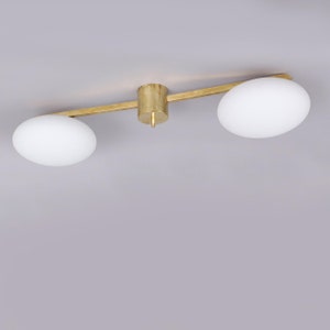 1950s Mid century modern Italian Lily Flush Mount stilnovo style Modern Kalmar Lights Vintage Raw brass Flush Mount 2 Light 2 Light Fixture