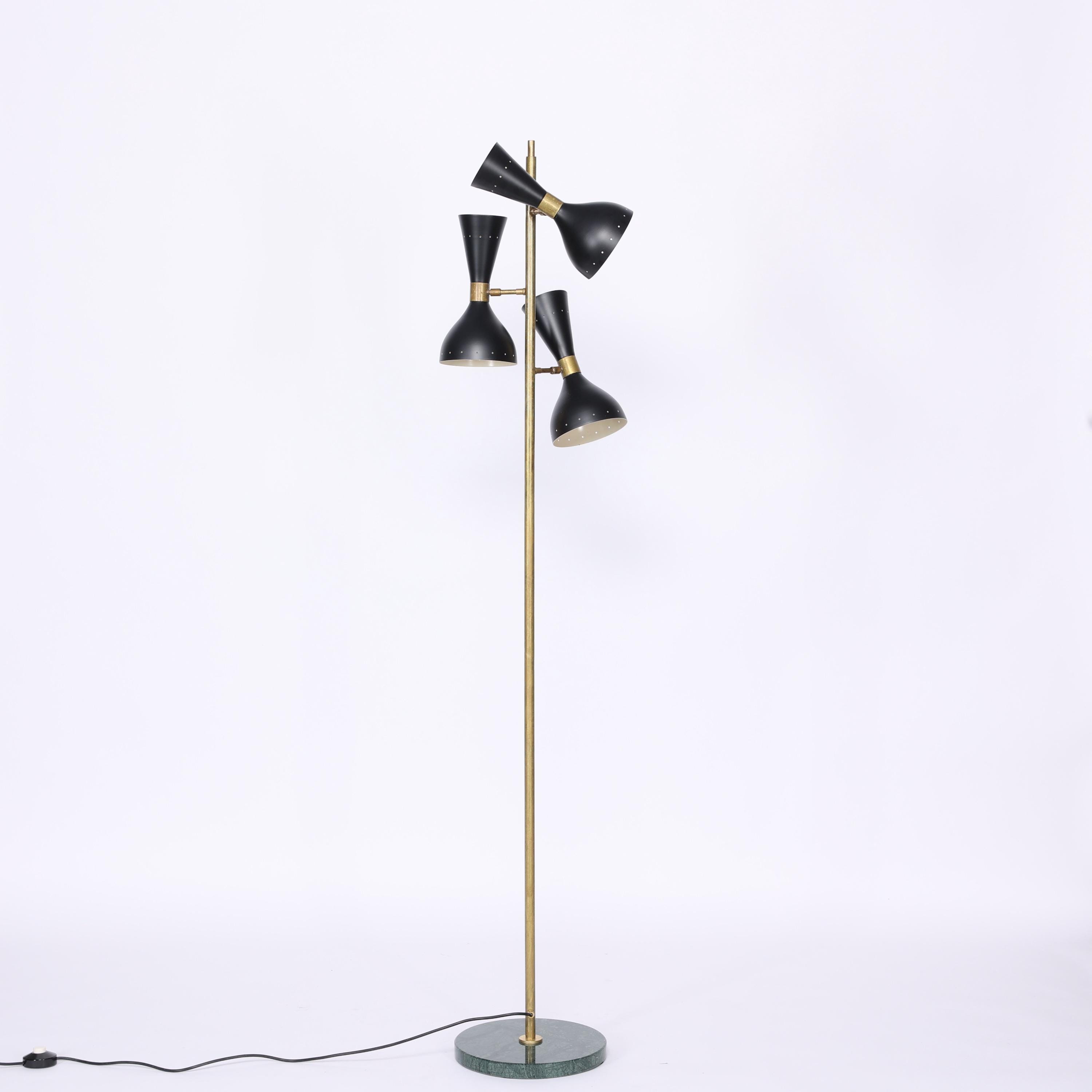 1920s Mid Century Italian Style Brass Floor Lamp With Base and Cone ...