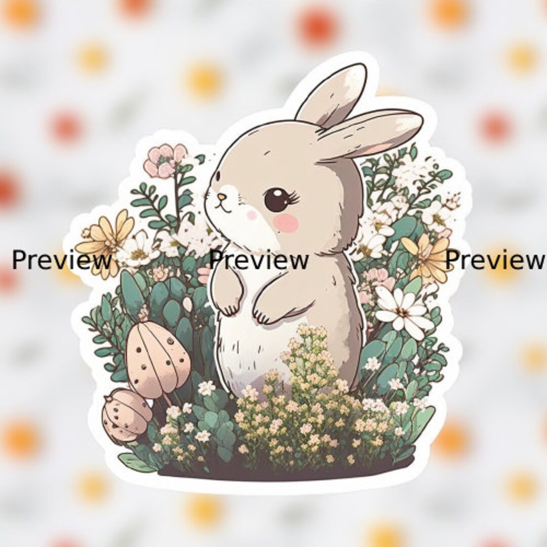 Cute Bunny Sticker, Garden, Flowers, Woodland Creature - Etsy