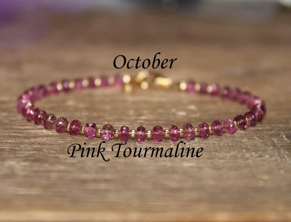 Bracelet en tourmaline rose, bijoux en tourmaline rose ombrée, pierre de  naissance d'octobre, bijoux en pierres précieuses, perles d'or ou