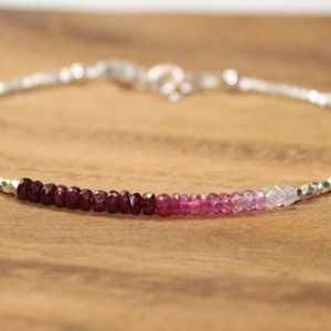 Ruby Ombre Bracelet, Pink Sapphire, Hill Tribe Beads, Ruby Jewelry, July Birthstone. Gemstone Bracelet