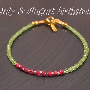 Ruby Bracelet, July Birthstone, All Natural Longido Ruby Bracelet, Dainty Peridot Bracelet, Genuine Gemstone Crystal Bracelet