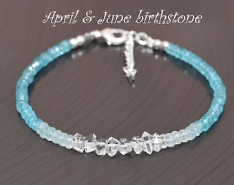 Herkimer Diamant Armband, Apatit Perlen Edelstein Armband, April Geburtsstein