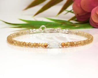 Beaded Citrine & Moonstone Bracelet in Sterling Silver