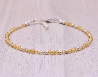 Faceted Citrine Bracelet, Dainty Sterling Silver, November Birthstone