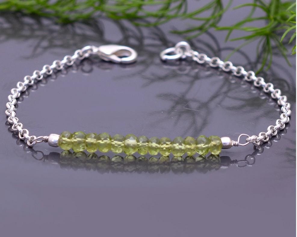 Dainty Peridot Gemstone Bracelet • Sterling Silver August