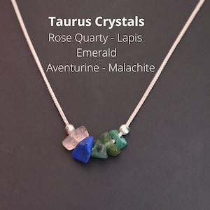 Taurus Zodiac Necklace, Raw Crystal Choker, Sterling Silver
