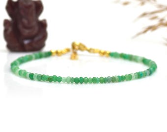 Chrysoprase Bracelet, Hill Tribe Fine Silver, Minimalist Layering