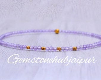 Pulseira de contas de ametista rosa, prata de lei, pedra do mês de fevereiro