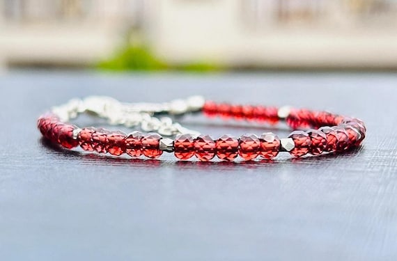 Genuine Red Garnet Bracelet for Women, January Birthstone Bracelet