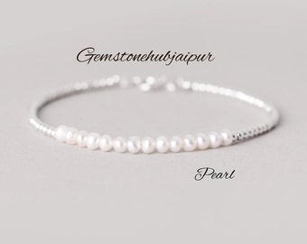 White Pearl Silver Bracelet, Genuine Pearl Jewelry, Bracelet For Woman, Pearl Beaded Bracelets, June Birthstone Bracelet, Delicate Bracelet