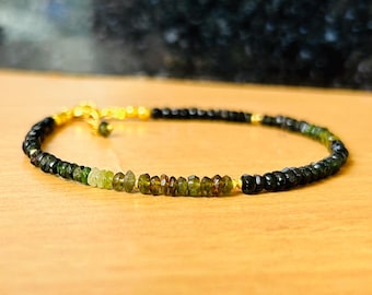 Green Tourmaline Bracelet drop, gold beads, tiny high quality natural gemstones, chic minimal jewelry,Christmas Gift