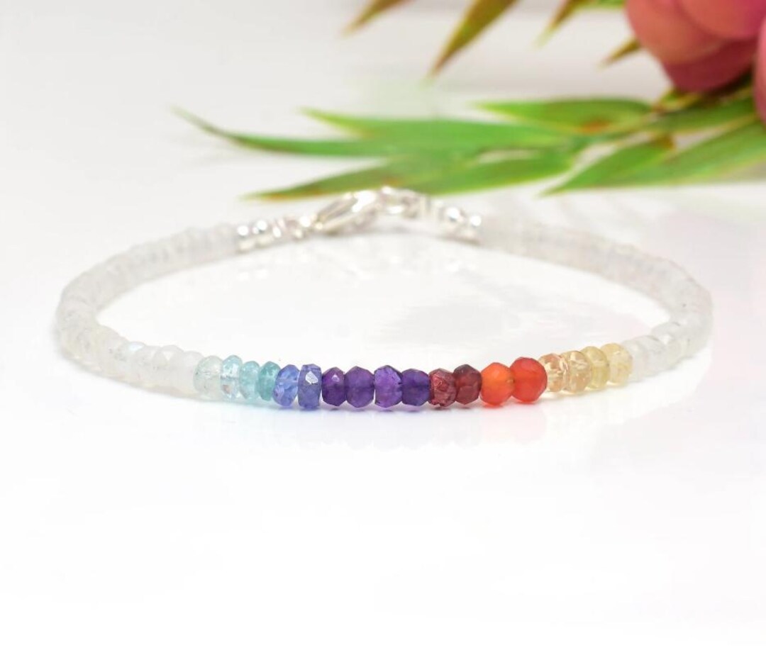 Handmade 7 Chakra Sterling Silver Bracelet: Crystal Healing Jewelry - Etsy