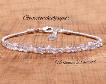Herkimer Diamant Armband, zierlicher Silber Quarz Schmuck