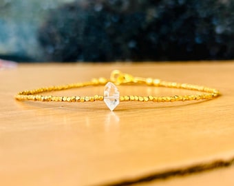 Herkimer Diamant Armband, winzige Silber Perlen, Rohquarz Kristall