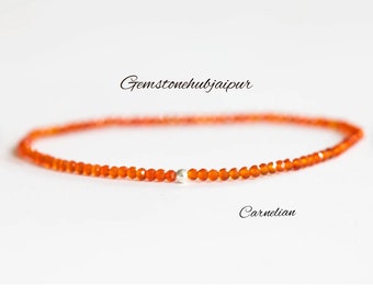 Dainty Carnelian Stretch Bracelet, Beaded Orange Gemstone Stacking Jewelry