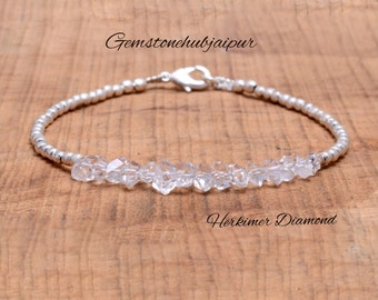 Herkimer Diamant Armband, Sterling Silber Kristall Perlenarmband