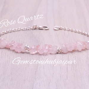 Rough Rose Quartz Bracelet, Dainty Rose Quartz Anklet, Genuine Rose Quartz Protection jewelry, pink crystal gemstone ankle bracelet AAA++
