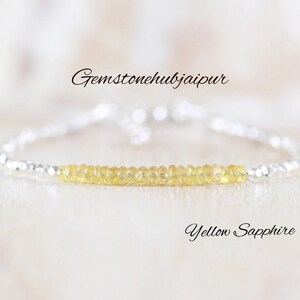 Yellow Sapphire, Sterling & Fine Silver Bracelet, Dainty Gemstone Stacking Bracelet, Delicate Karen Hill Tribe Silver Jewelry for Women