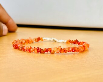 Raw Carnelian Chip Bracelet, Dainty Gemstone, Adjustable Cord