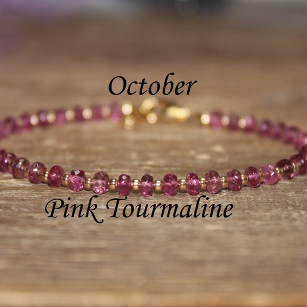 Pink Tourmaline Bracelet, Shaded Ombre Pink Tourmaline Jewelry, October Birthstone, Gemstone Jewelry, Gold or Silver beads