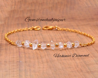 Herkimer Diamant Armband, Sterling Silber Quarz Kristall, April Geburtsstein