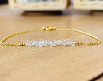 Herkimer Diamant Armband, Zierlicher Silber Quarz Schmuck, April Geburtsstein