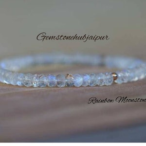 Rainbow Moonstone Stretch Bracelet, Beaded Elastic Jewelry, June Birthstone Gift, Elastic Stacking Stretch Bracelet, Blue Flash Gemstone