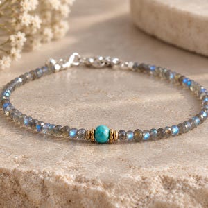 Pulsera de cuentas de labradorita turquesa azul AAA / Hecha a mano