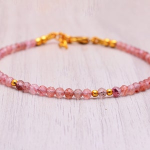 Strawberry Quartz Bracelet, Beaded Bracelet, Gemstone Bracelets for Women in Gold, Sterling Silver & Rose Gold, Gift for Her