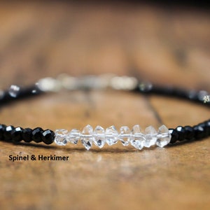 Petite AAA Herkimer Diamond + Black Spinel Bracelet| Magnified Protection- Stacking or Layering Bracelet| Dainty Gemstone Jewelry Gift